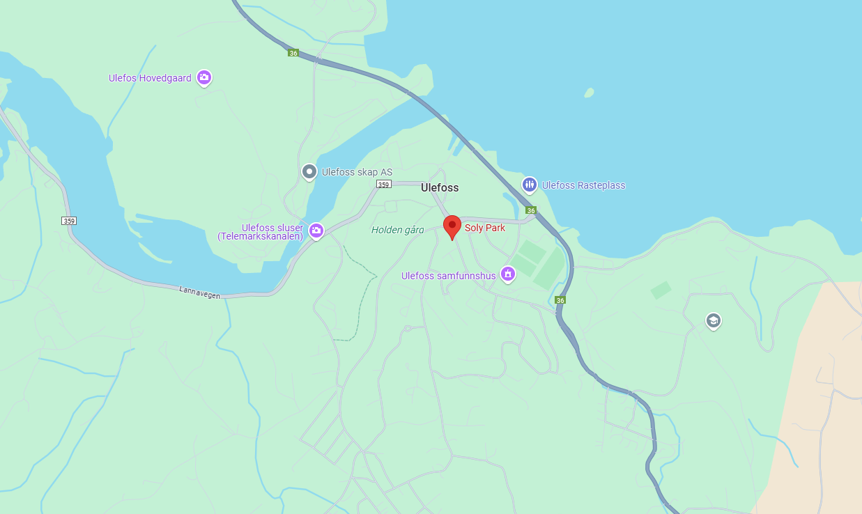 Kart over kontoret til Nynodata på Ulefoss